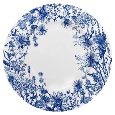 Summer Blues French Country White Floral Porcelain Dinner Plate