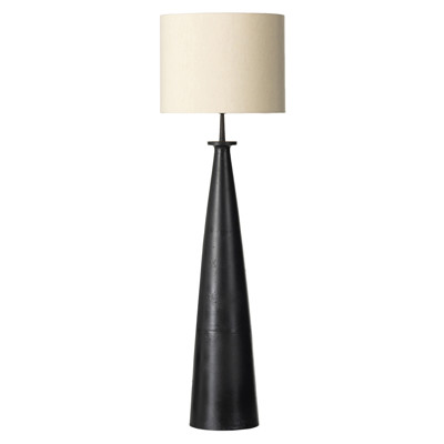 Iris Mid Century Black Aluminum Light Beige Cotton Shade Column Floor Lamp