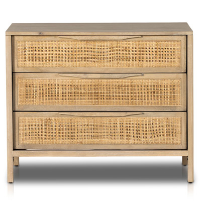Rhian Coastal Beach Natural Mango Wood Woven Cane 3 Drawer Nightstand