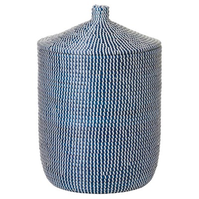 Pigeon and Poodle Roslyn Coastal White Woven Navy Seagrass Tall Floor Basket
