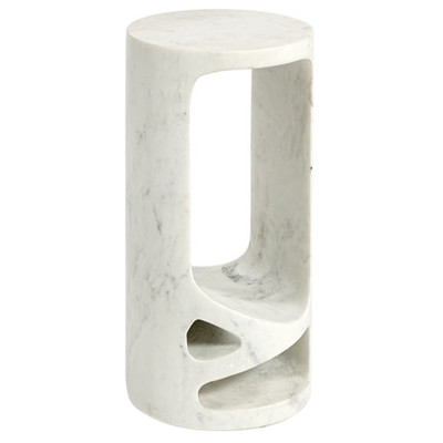 Palecek Lena Modern Classic White Marble Round Accent Side Drink Table - Small