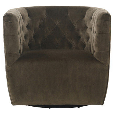 Harper Rustic Lodge Olive Green Upholstered Tufted Swivel Barrel Chair