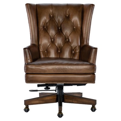 Stanley Rustic Brown Upholstered Leather Button Tufted Swivel Executive Chair