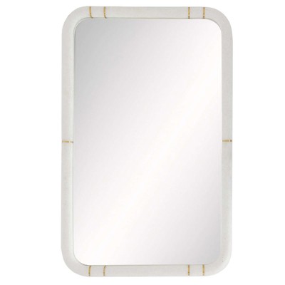 Trevino White Ricestone Antique Brass Steel Rectangular Wall Mirror
