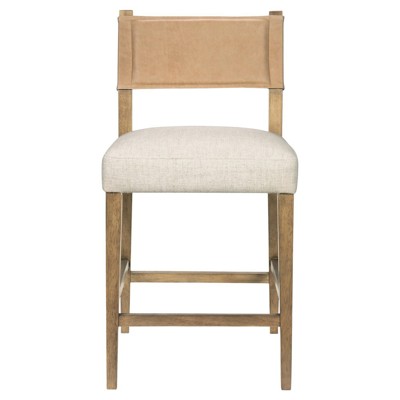 Ely Rustic Lodge Beige Performance Leather Seat Light Brown Wood Counter Stool