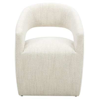 Sonya Mid Century Modern White Performance Boucle Rolling Dining Arm Chair