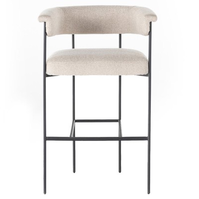 Penelope Industrial Off White Upholstered Matte Black Iron Barrel Bar Stool