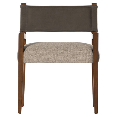 Ely Rustic Lodge Grey Performance Brown Wood Leather Dining Arm Chair