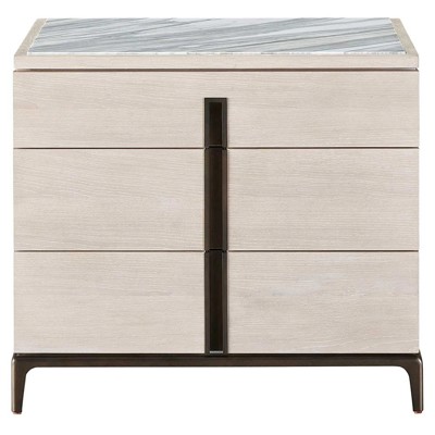 Ellie Modern White Marble Light Grey Oak Wood Bronze Nightstand