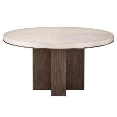 Ezra Rustic Lodge Beige Wood Top Bronze Metal Round Dining Table - 60"W