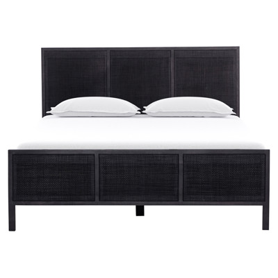 Rhian Coastal Beach Black Woven Cane Black Mango Wood Bed - Queen