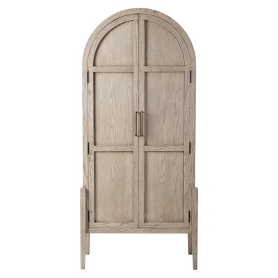 Ivan Mid Century Modern Natural Oak Wood Brass Iron 2 Door Arched China Cabinet
