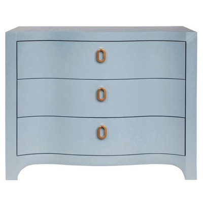 Cora Textured Light Blue Linen 3 Drawer Soft Close Curved Front Accent Chest