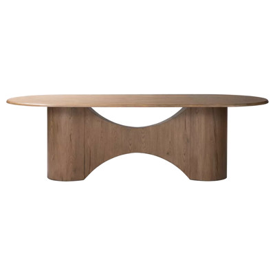 Reagan Mid Century Brown Oak Wood Oval Dining Table - 98"W
