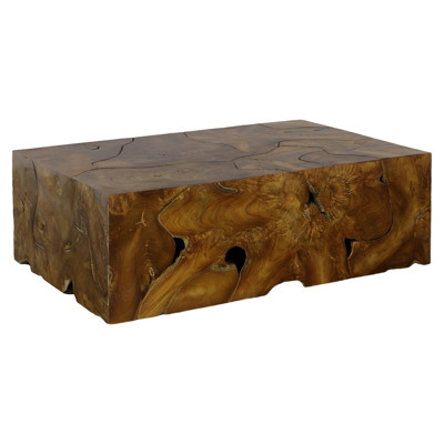 Zaria Rustic Natural Teak Slice Rectangular Block Coffee Table