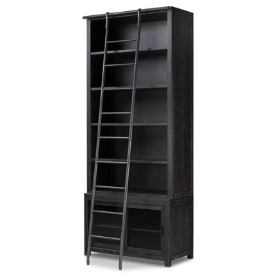 Admund Modern Classic Black Oak Wood Bookcase Ladder
