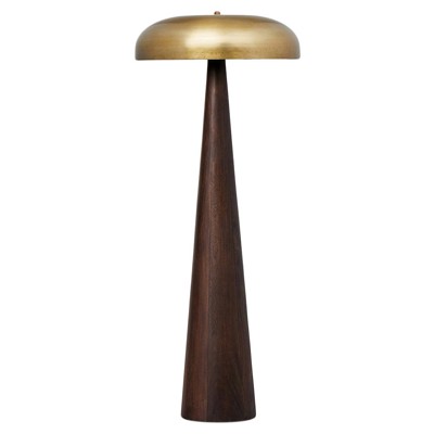 Fawn Mid Century Modern Russet Mango Wood Aged Brass Shade Floor Lamp