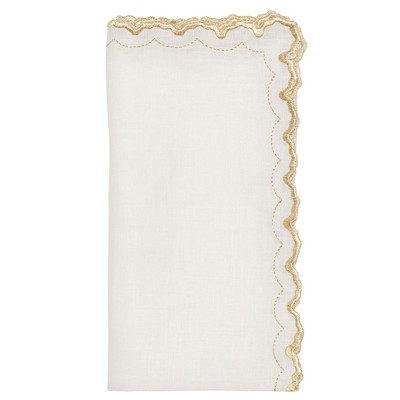 Arches French Country Gold Embroidered White Linen Napkin - Set of 4