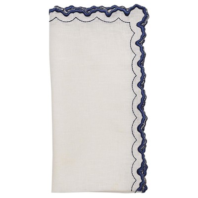 Arches French Country Blue Embroidered White Linen Napkin - Set of 4
