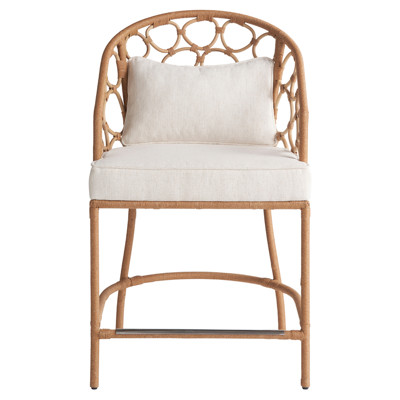 Camilla Coastal Beach Off White Upholstered Natural Woven Rattan Counter Stool