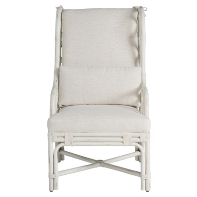 Carter Coastal Beach White Upholstered Rattan Wing Back Dining Arm Chair