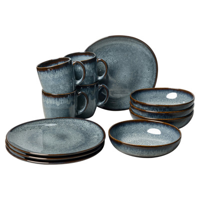 Lave French Country Grey Earthenware 12 Piece Dinnerware Set