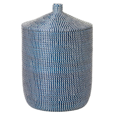 Pigeon and Poodle Roslyn Coastal Beach White Woven Navy Seagrass Hamper - Small