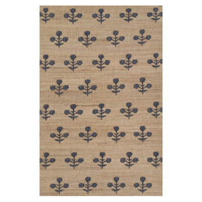 Francine French Country Blue Floral Patterned Jute Rug - 3'6"x5'6"