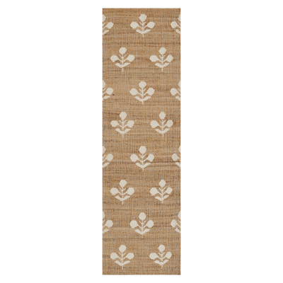 Francine French Natural Floral Patterned Jute Runner Rug - 2'3"x8'