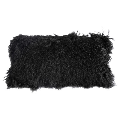 Devi Modern Tibetan Textured Black Wool Decorative Throw Pillow - 12x20