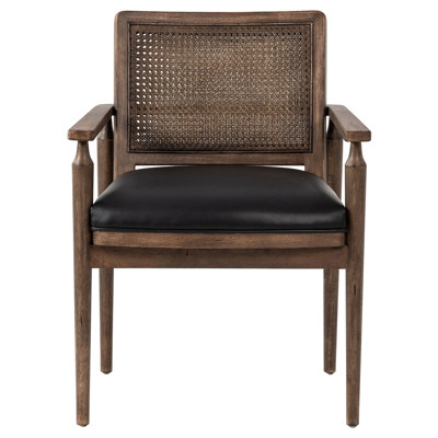 Xander Rustic Lodge Brown Woven Cane Black Upholstered Leather