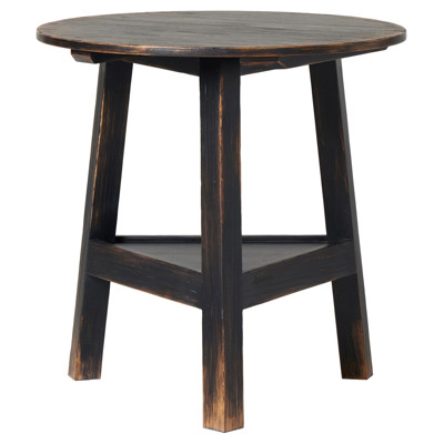 Kimberly Rustic Lodge Distressed Black Pine Wood Round Side Table