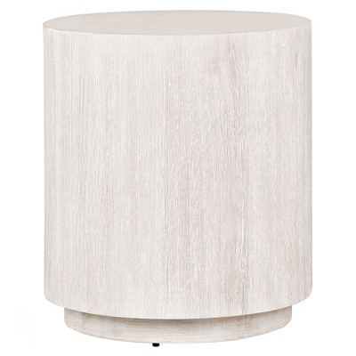 Vincent Rustic Lodge Milk White Oak Round Drum End Table