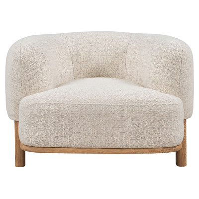 Fidella Modern Classic Beige Upholstered Brown Wood Barrel Chair