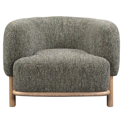 Fidella Modern Classic Green Upholstered Brown Wood Barrel Chair