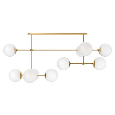 Schwung Armstrong Modern Burnished Brass Matte White Globe Linear Chandelier