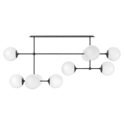 Schwung Armstrong Modern Black Gunmetal Matte White Globe Linear Chandelier