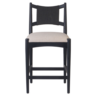 Harley Coastal Beach Beige Performance Linen Black Wood Counter Stool