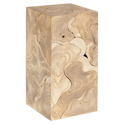 Zaria Coastal Beach Bleached Teak Slice Square Plinth Pedestal - 24"