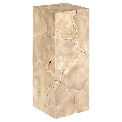Zaria Coastal Beach Bleached Teak Slice Square Plinth Pedestal - 32"