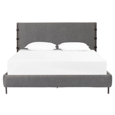 Gerald Modern Grey Performance Boucle Waxed Black Iron Frame Bed - King
