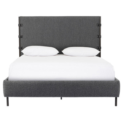 Gerald Modern Grey Performance Boucle Waxed Black Iron Frame Bed - Queen