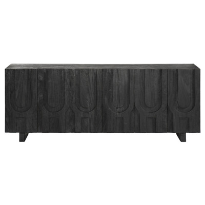 Celia Modern Classic Black Carved Reclaimed Wood Media Console