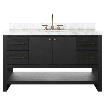 Allissa Modern Classic Carrara Marble Black Oak Wide Vanity Sink - 55"