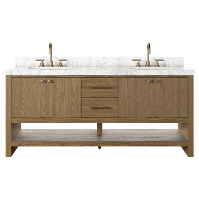 Allissa Modern Classic Carrara Marble Natural Oak Double Vanity Sink - 72"