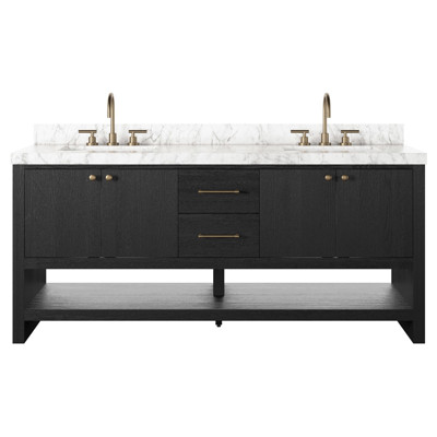Allissa Modern Classic Carrara Marble Black Oak Double Vanity Sink - 72"