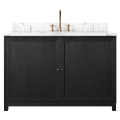 Cynthia Modern Classic Carrara Marble Black Oak Wide Vanity Sink - 48"