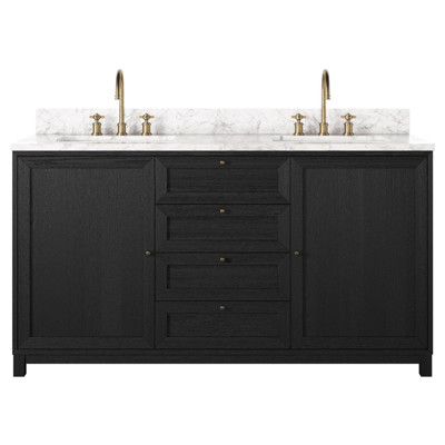 Cynthia Modern Classic Carrara Marble Black Oak Double Vanity Sink - 60"