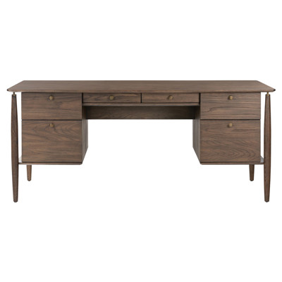 Haiden Aged Oak Veneer Rubbed Bronze Brown Wood Executive Desk