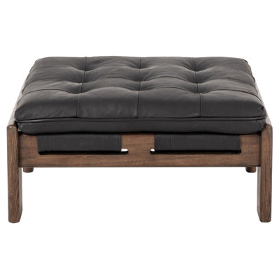 Kensington Halston Heirloom Black Terra Brown Ash Leather Ottoman